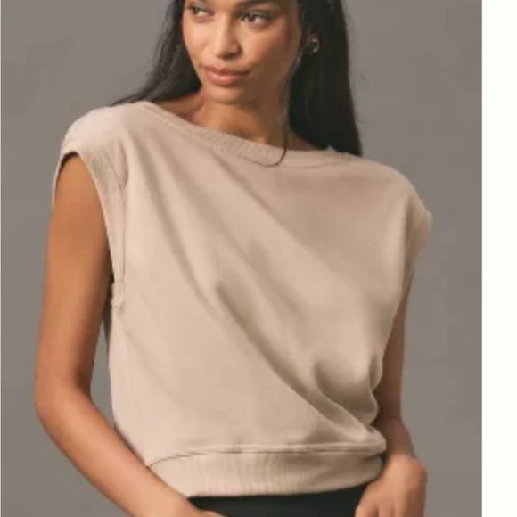 ANTHROPOLOGIE MAEVE BLACK BOW-BACK MUSCLE TEE NUDE LARGE - Picture 3 of 10